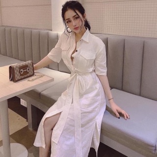 Váy sơ mi kèm đai hàng đẹp nha khách