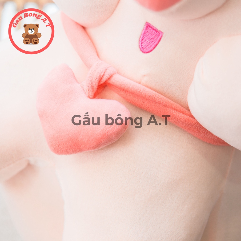 Gấu Bông Lợn ngồi, Heo đội vương miện đeo chuông hình tim thú nhồi bông gối ôm hình lợn cực xinh size 80cm