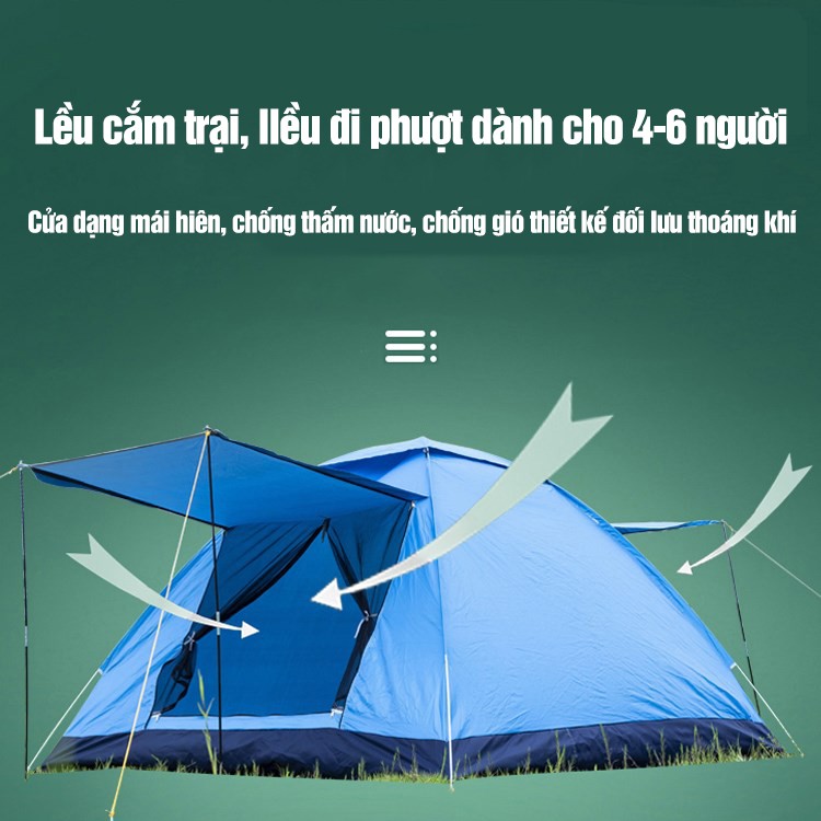 Lều Cắm Trại, Lều Cắm Trại 4 Người Cỡ Lớn Cửa Dạng Mái Hiên, Chống Nước, Chống Gió, Chống Tia Bức Xạ | BigBuy360 - bigbuy360.vn