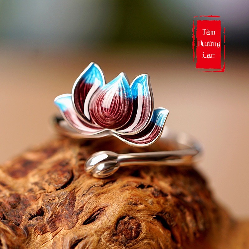 Nhẫn Phong Thuỷ Nữ Hoa Sen Phật Giáo (Có Hộp)
