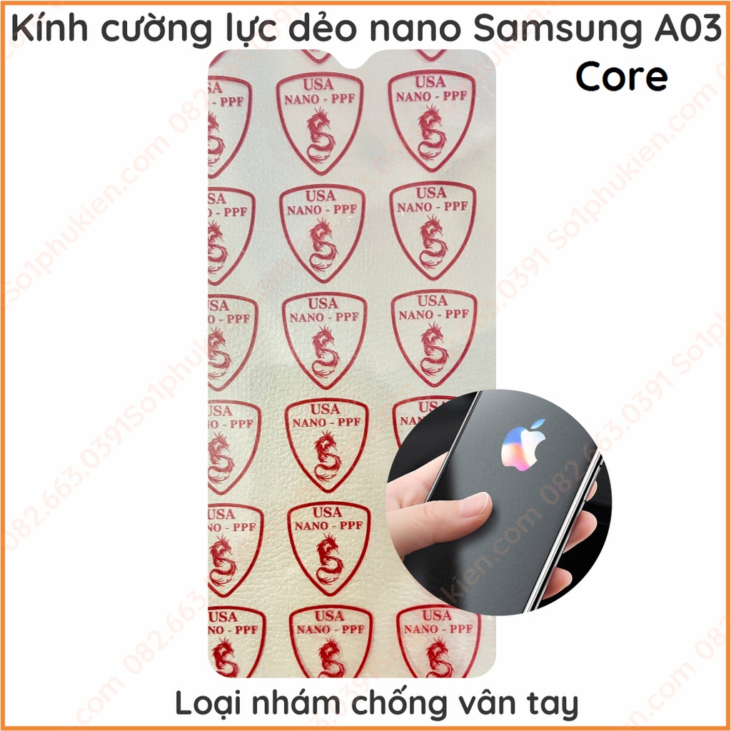 Dán cường lực màn hình Samsung A03 Core dẻo nano, trong suốt, chuẩn cường lực 9H+