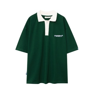 Áo polo twenti da cá cotton xanh phối kem