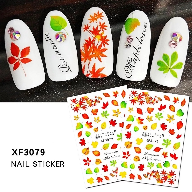 sticker 3d mẫu lá mua thu dán móng tay nail