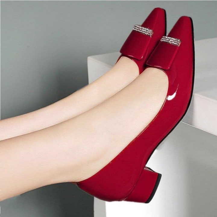 Giày búp bê nữ cao gót 2 phân hàng hiệu rosata đẹp hai màu đen đỏ ro361