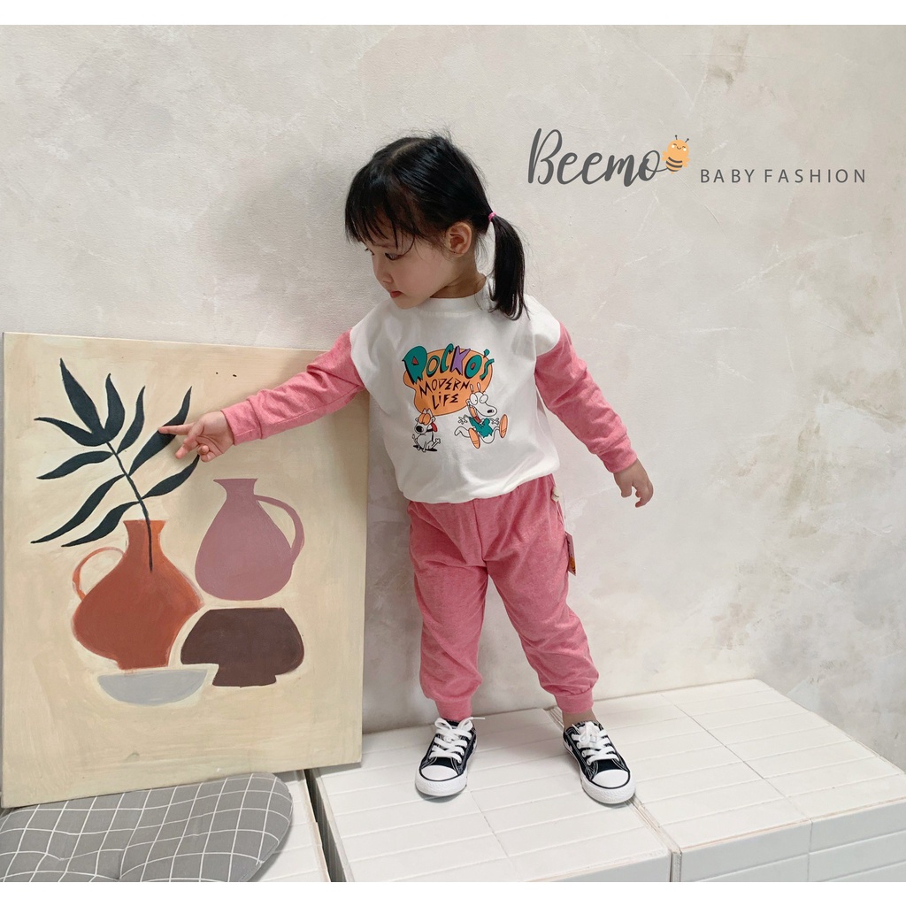 Bộ cotton unisex cho bé, bộ thun hoạ tiết hoạt hình siêu yêu