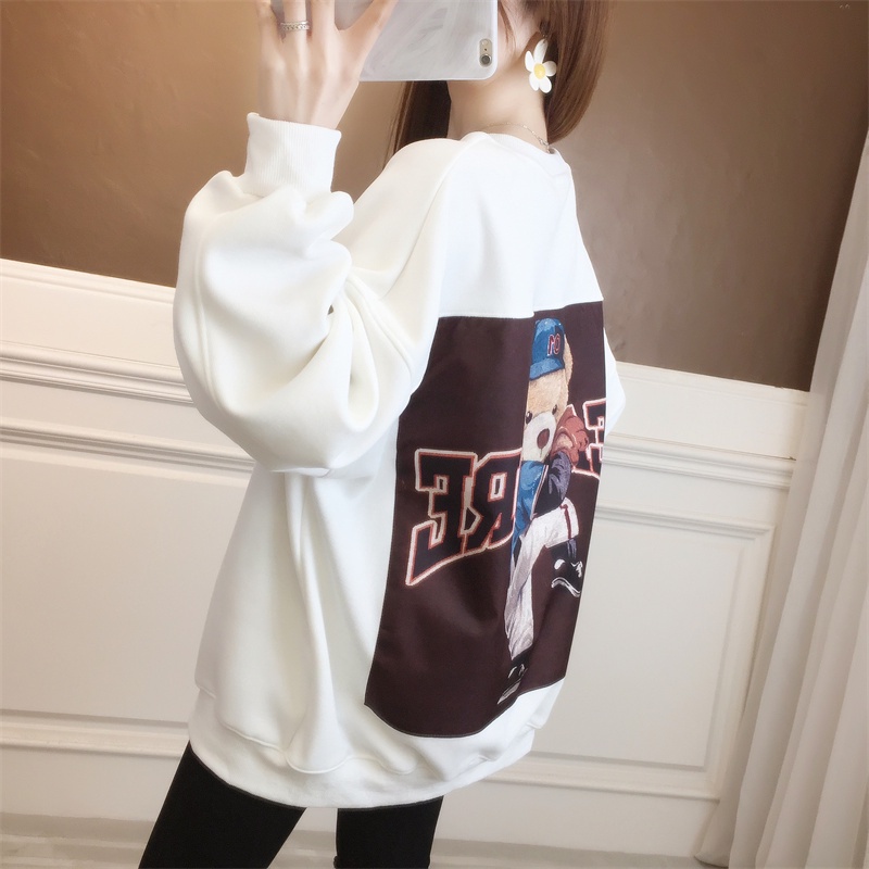 ZHELIHANGFEI Áo Sweater Tay Dài Dáng Rộng In Chữ Kiểu Thể Thao Dễ Phối Đồ