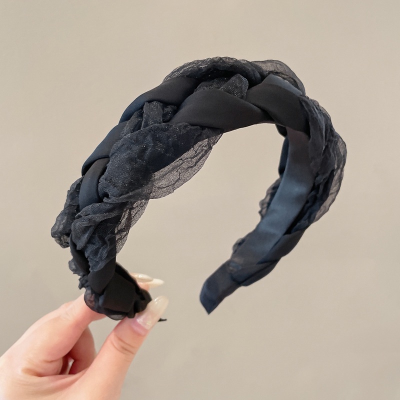 Băng Đô Cài Tóc Phối Ren Màu Đen Phong Cách Hàn Quốc Cho Nữ