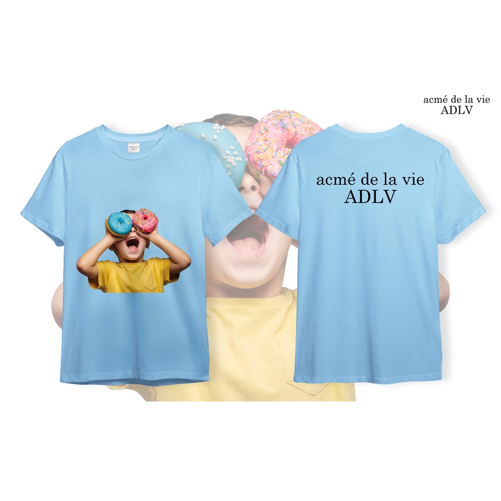 Áo ADLV Thun Cotton CAO CẤP  [Vải Cotton] - Mẫu 29 - Bé Trai Cầm Donut Xanh Hồng