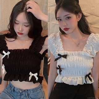Áo Croptop Phối Nơ Phong Cách Hàn Quốc