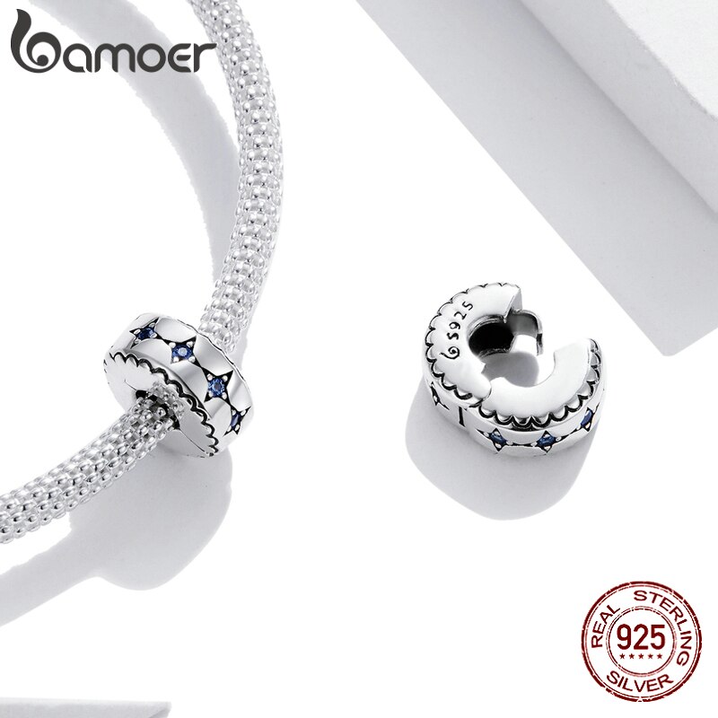 Bông tai BAMOER BSC443 bằng bạc 925 đính đá màu lam thời trang