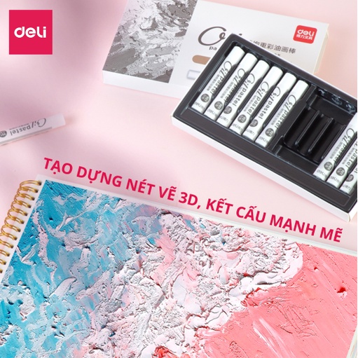 Bút sáp dầu màu trắng oil pastel Deli mềm mại vẽ tranh tô màu trang trí sổ tay blend màu chuyên nghiệp họa cụ DIY 72130