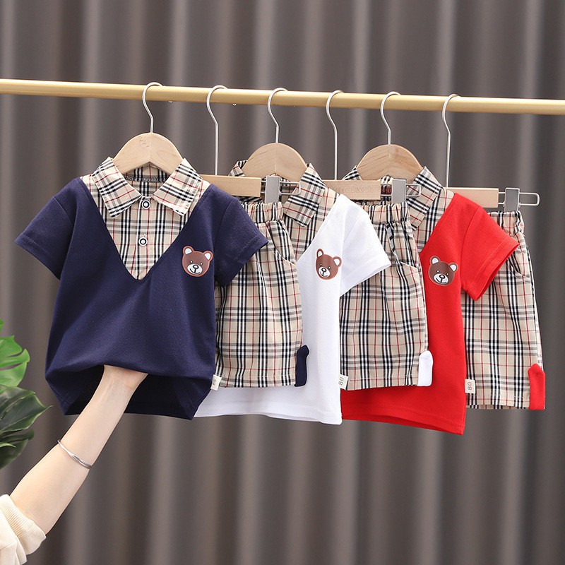 Bộ quần áo cho bé trai vải Cotton mềm mịn kiểu dáng Hàn Quốc 3 màu B07-2021
