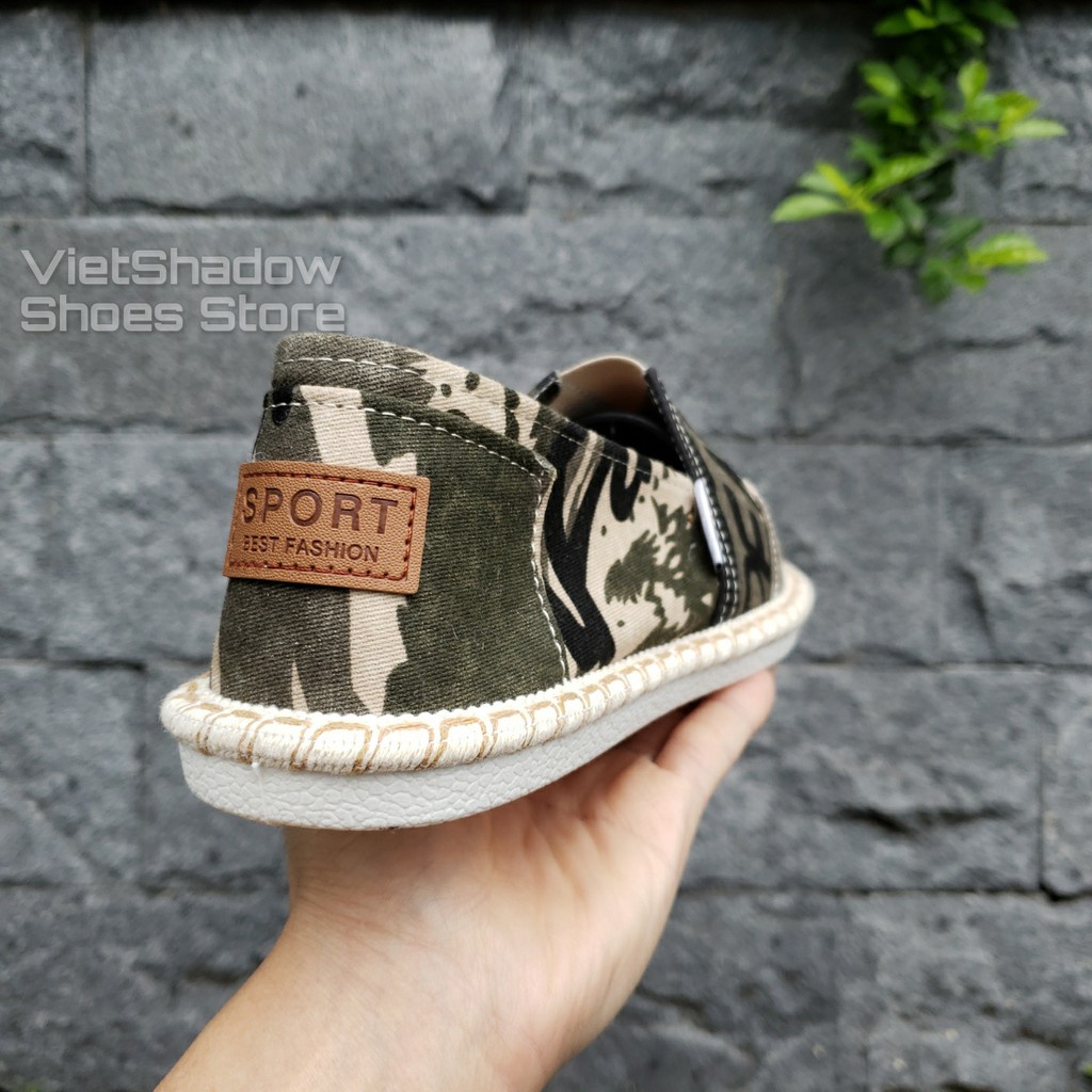 Slip on nam - Giày lười vải nam cao cấp - Vải bố họa tiết sơn loang 3 màu xám xanh, vàng và cam - Mã SP 2928 | BigBuy360 - bigbuy360.vn