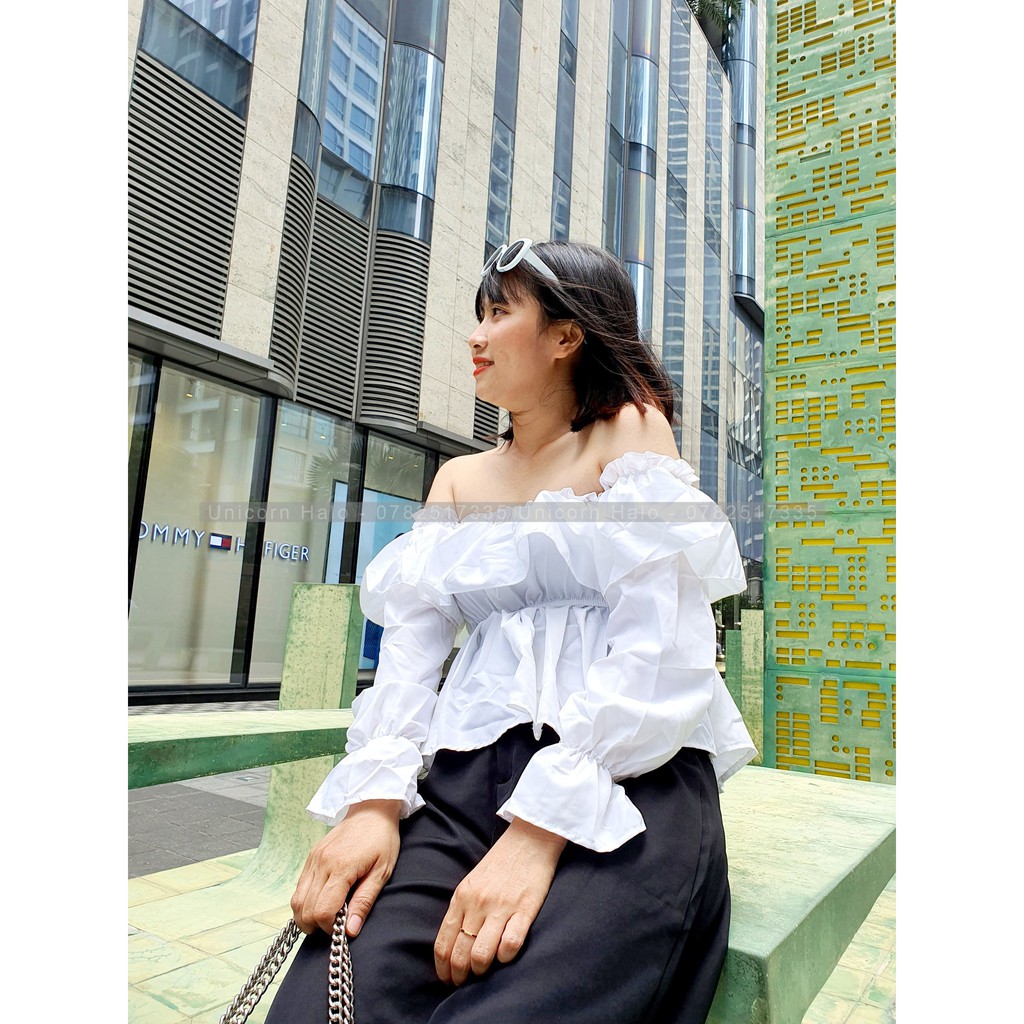 Áo Trễ Vai Tay Bồng Dài Croptop Bẹt Vai Tay Rời Bo Nhún Trắng / Đen  Dáng Tiểu Thư Siêu Hot AK001 mys hitshop | BigBuy360 - bigbuy360.vn