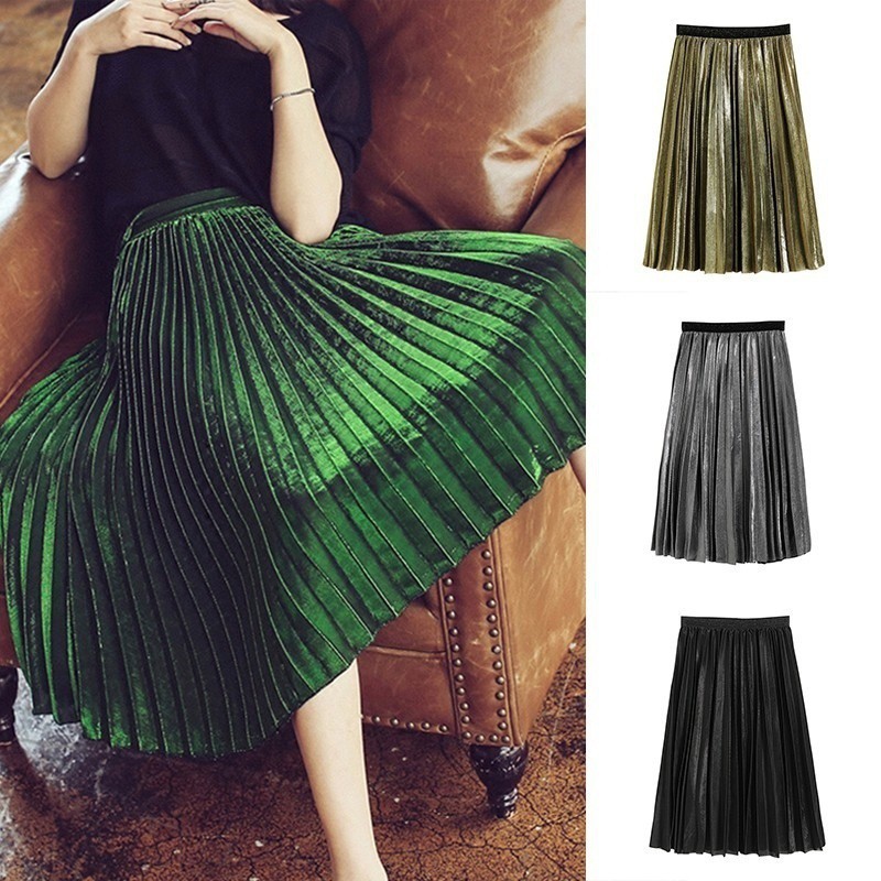 Váy nhung dài xếp ly thiết kế lấp lánh thời trang cho nữ | BigBuy360 - bigbuy360.vn