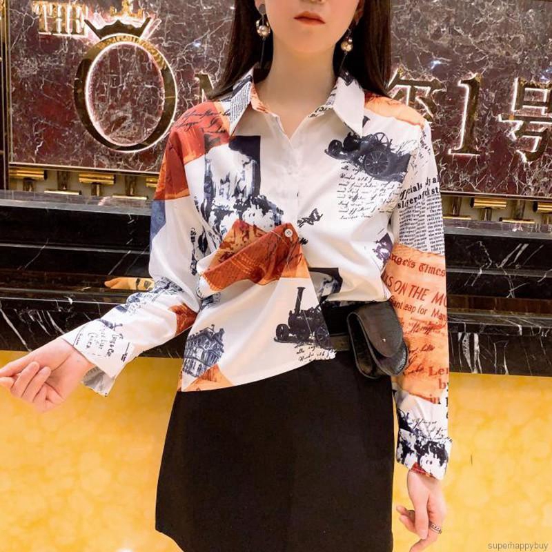 Áo sơ mi nữ dài tay dáng rộng họa tiết hoa