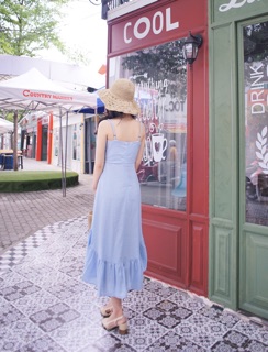 Đầm Sọc Xanh 2 Dây Đuôi Cá
