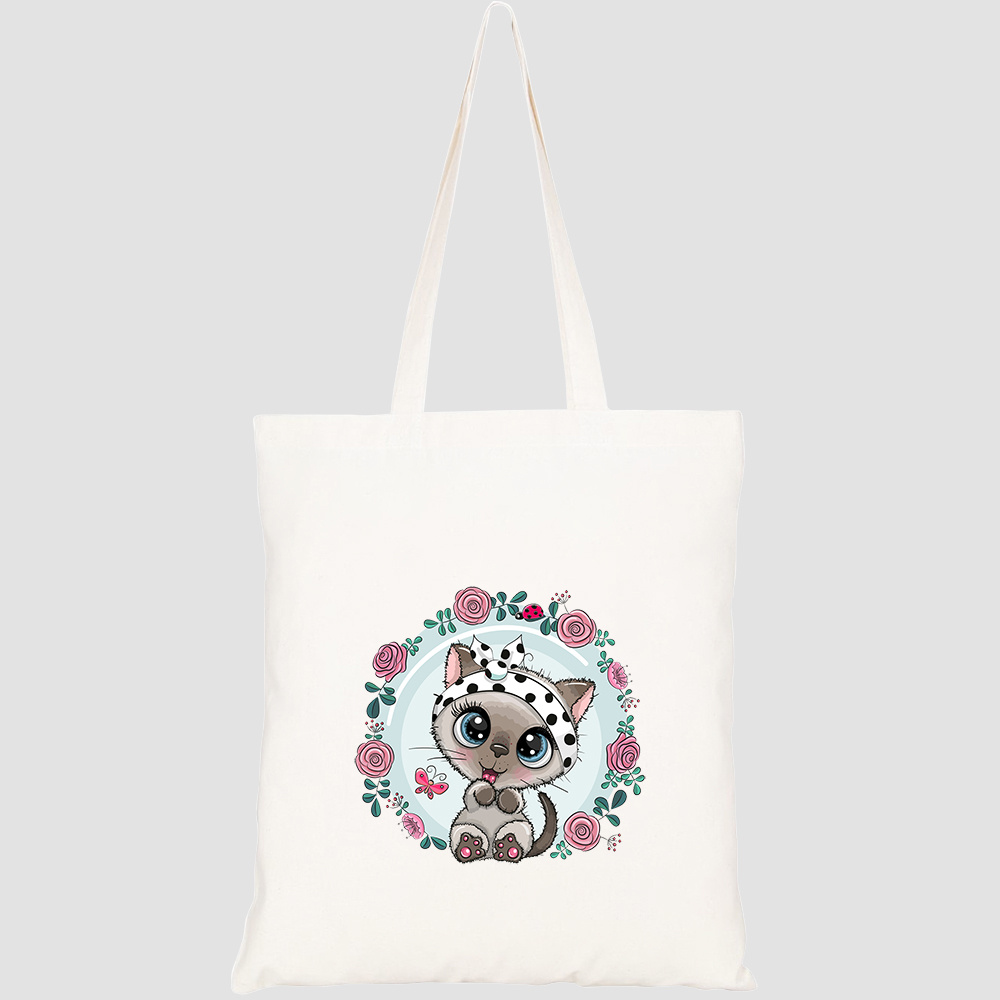 Túi vải tote canvas HTFashion in hình greeting card cute cartoon kitten HT490