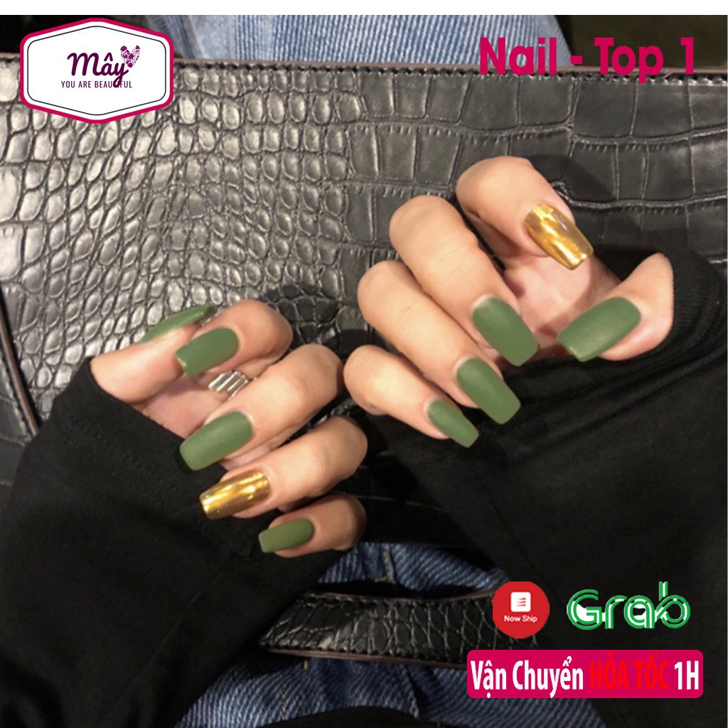 set 24 móng giả nghệ thuật nhám tráng gương phối màu hot đẹp, theo trend