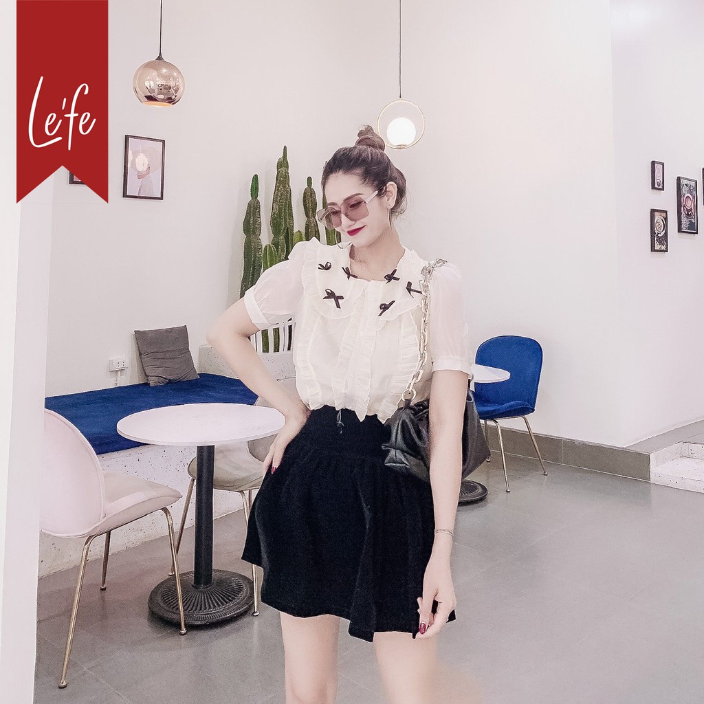 Áo Sơ Mi Trắng Nữ Cao Cấp Thiết Kế Cổ Bèo Nhún Chất Liệu Voan Tơ Mềm Mát Không Nhăn Lefe AK36