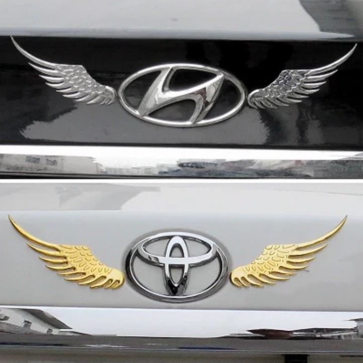 Đôi cánh thiên thần gắn logo xe hơi trang trí chất liệu hợp kim