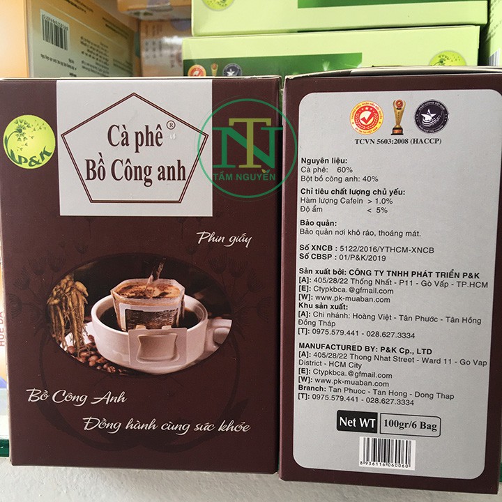 Cà Phê Bồ Công Anh (Dandelion Coffee) - Hộp 6 Phin Giấy - P & K chính hãng