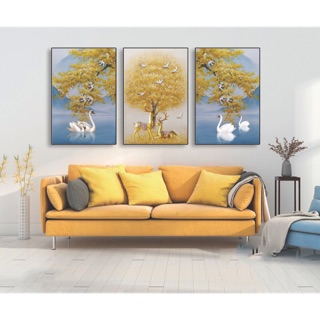 Bộ 3 tranh canvas hươu vàng và thiên nga 40 x 60 - SR162