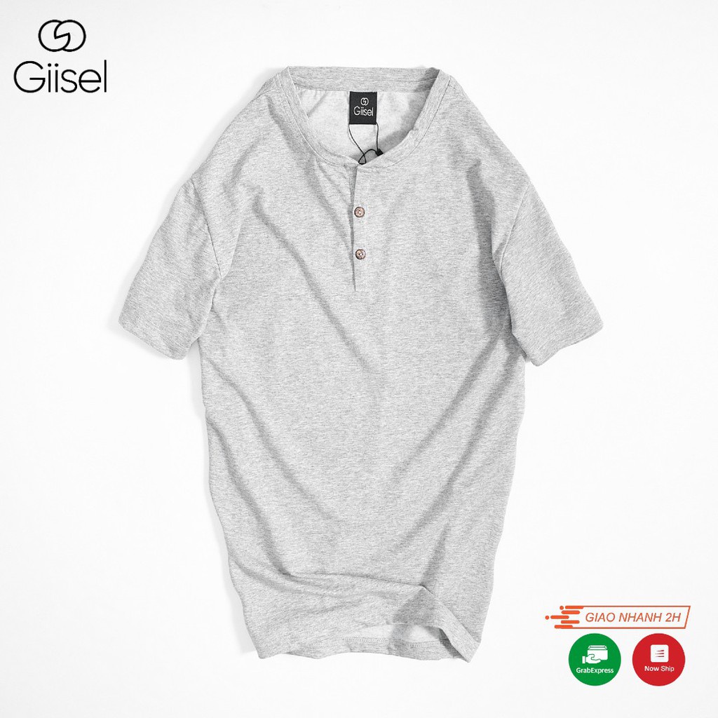 Áo thun nam nữ unisex phông cộc tay henley 3 khuy cotton co giãn Giisel