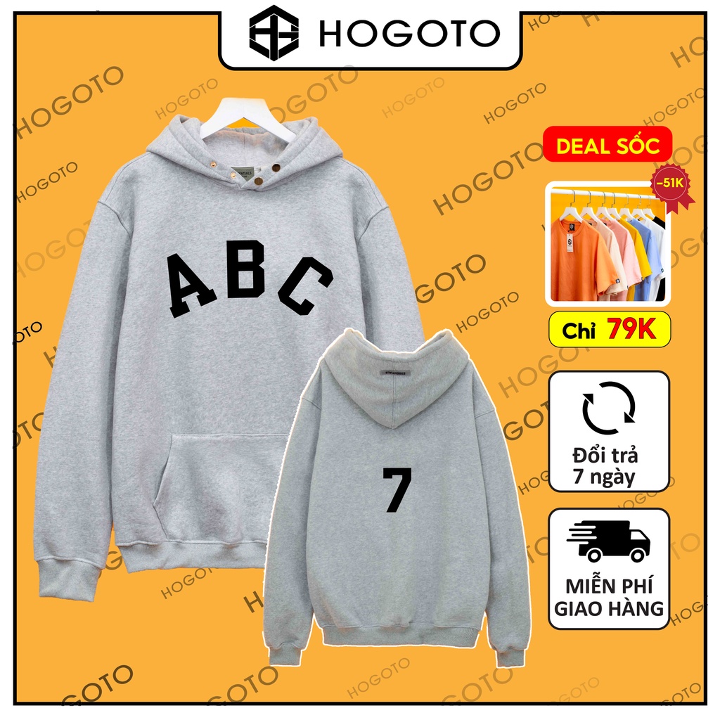 Áo nỉ hoodie ABC Hogoto shop , Áo nỉ hoodie unisex nam nữ form rộng oversize chất liệu Cotton