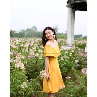 [HÀNG THIẾT KẾ] Váy nữ vải đũi hở vai, dáng xòe