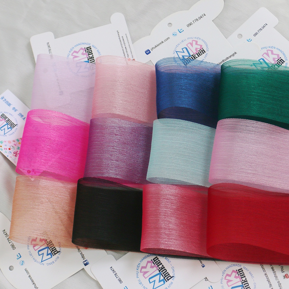 Ruy băng voan sợi nhăn Hàn Quốc không viền kích thước 6cm cuộn 5m