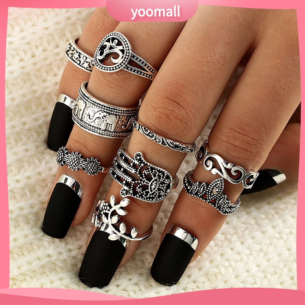 Yomall♡ Set 9 Nhẫn Đeo Khớp Ngón Tay Nhiều Màu Sắc Phong Cách Bohemian