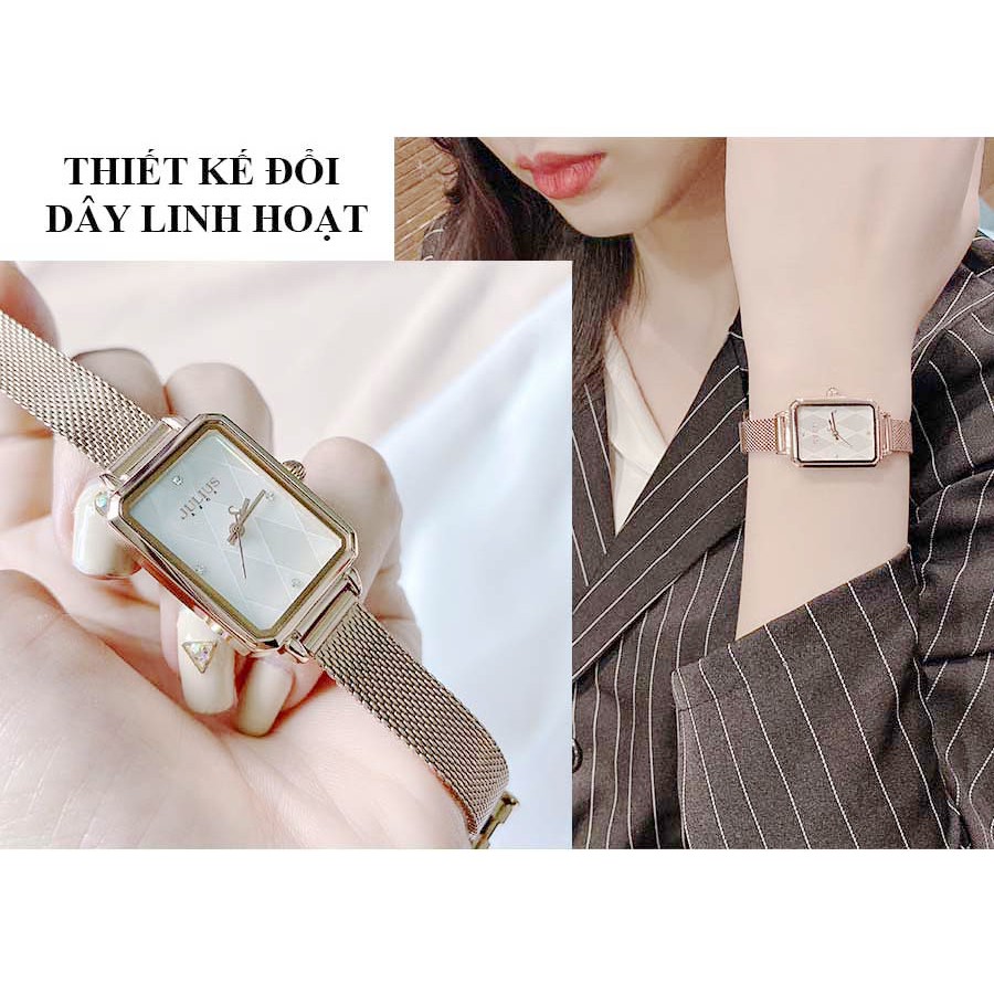 Đồng hồ nữ Julius JA-1280 dây da mặt chữ nhật (Tặng kèm 1 dây) | BigBuy360 - bigbuy360.vn