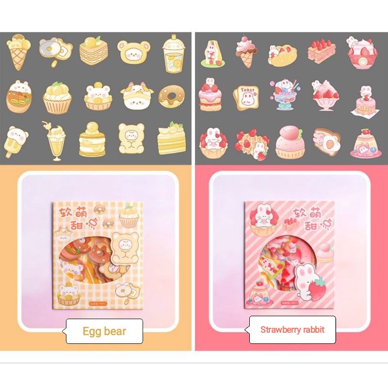 Set 45 miếng sticker hình dán hoạ tiết hoạt hình gấu &amp; thỏ dễ thương
