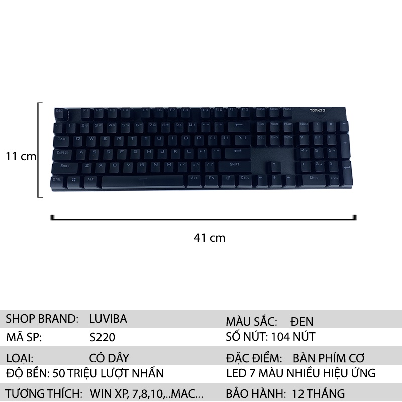 Bàn phím cơ giá rẻ LED TOMATO Gaming RGB máy tính bàn có dây LUVIBA S220