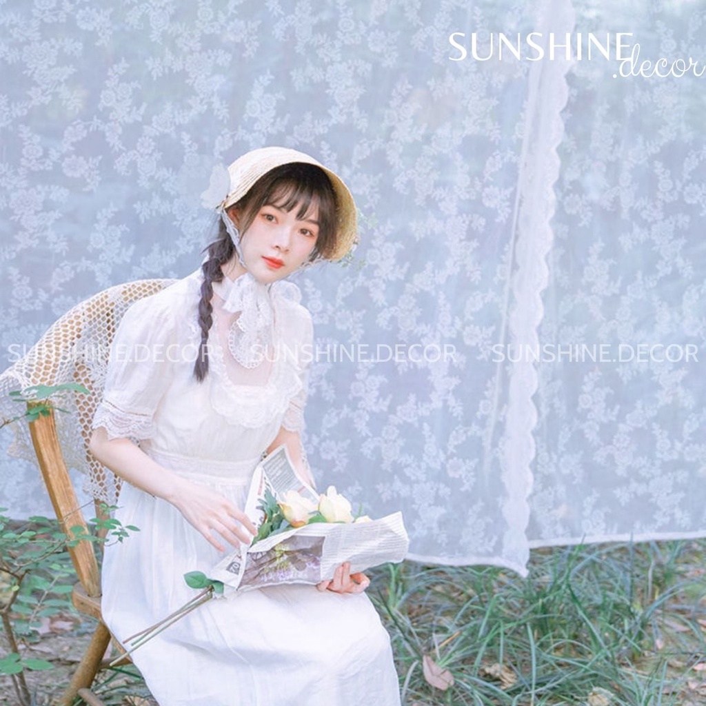 Mũ cói mũ rơm phong cách Lolita xinh xắn phụ kiện chụp ảnh du lịch, mũ đi biển dây ren