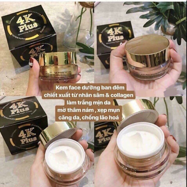  Kem dưỡng trắng da mặt ban đêm 4k plus whitening night cream xuất xứ thái lan 