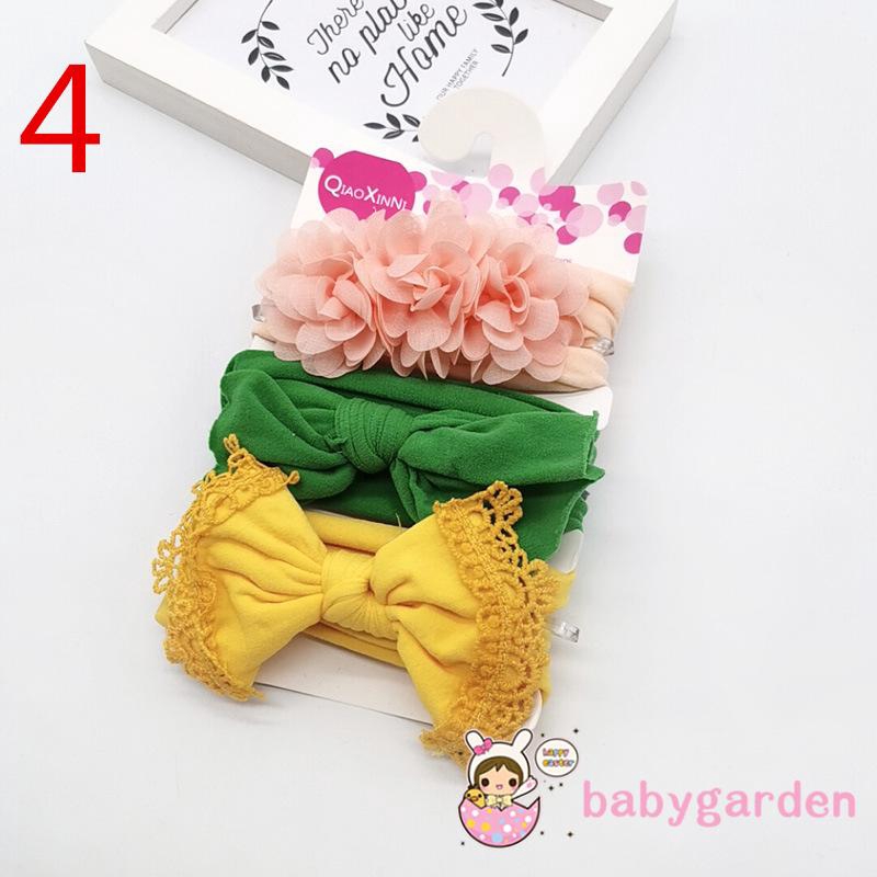 ღ♛ღ3PCS Baby Girl Headband Lace Bow Flower Hair Band Accessories