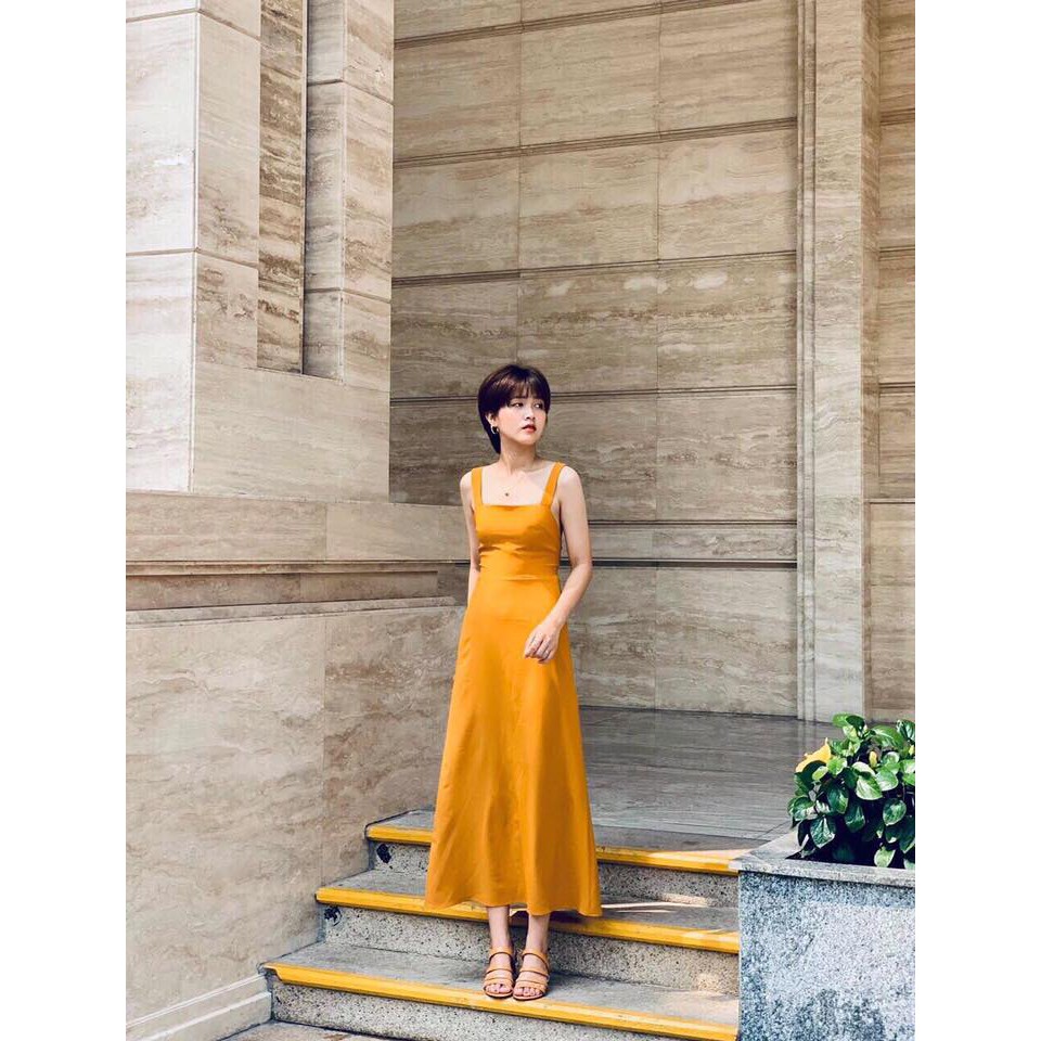 ĐẦM MAXI VÀNG CỘT NƠ LƯNG | BigBuy360 - bigbuy360.vn