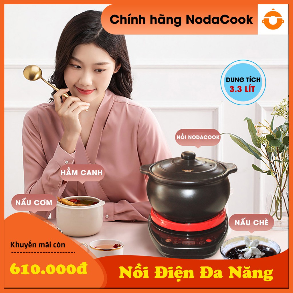 Nồi điện đa năng 3.3 lít NodaCook - Kho cá, nấu cháo, hầm canh