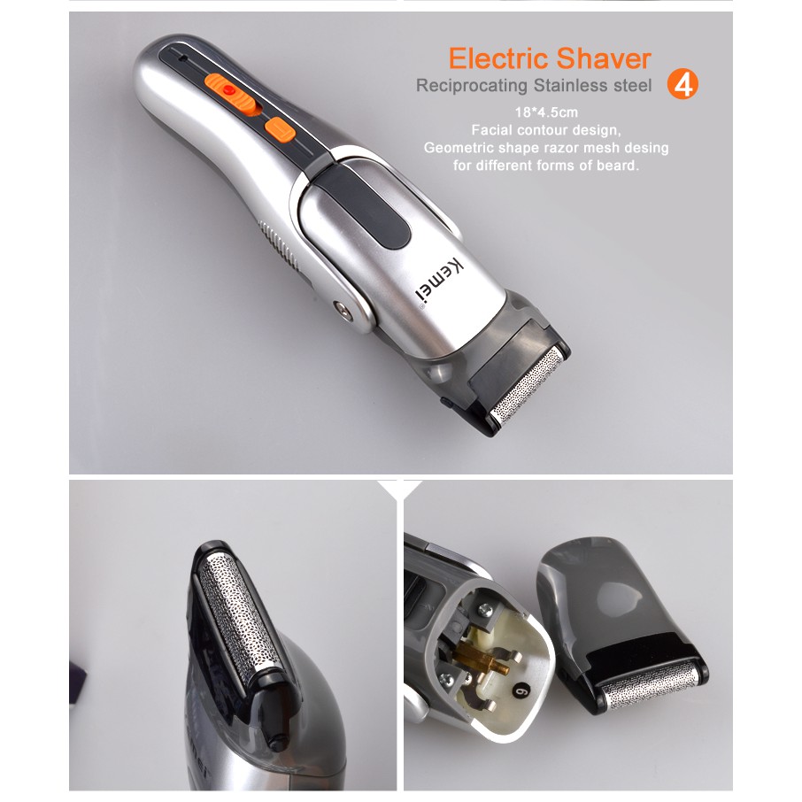 Tông đơ cắt tóc cạo râu điện không dây Kemei KM-680A 5 trong 1 đa năng có thể điều chỉnh và sạc lại