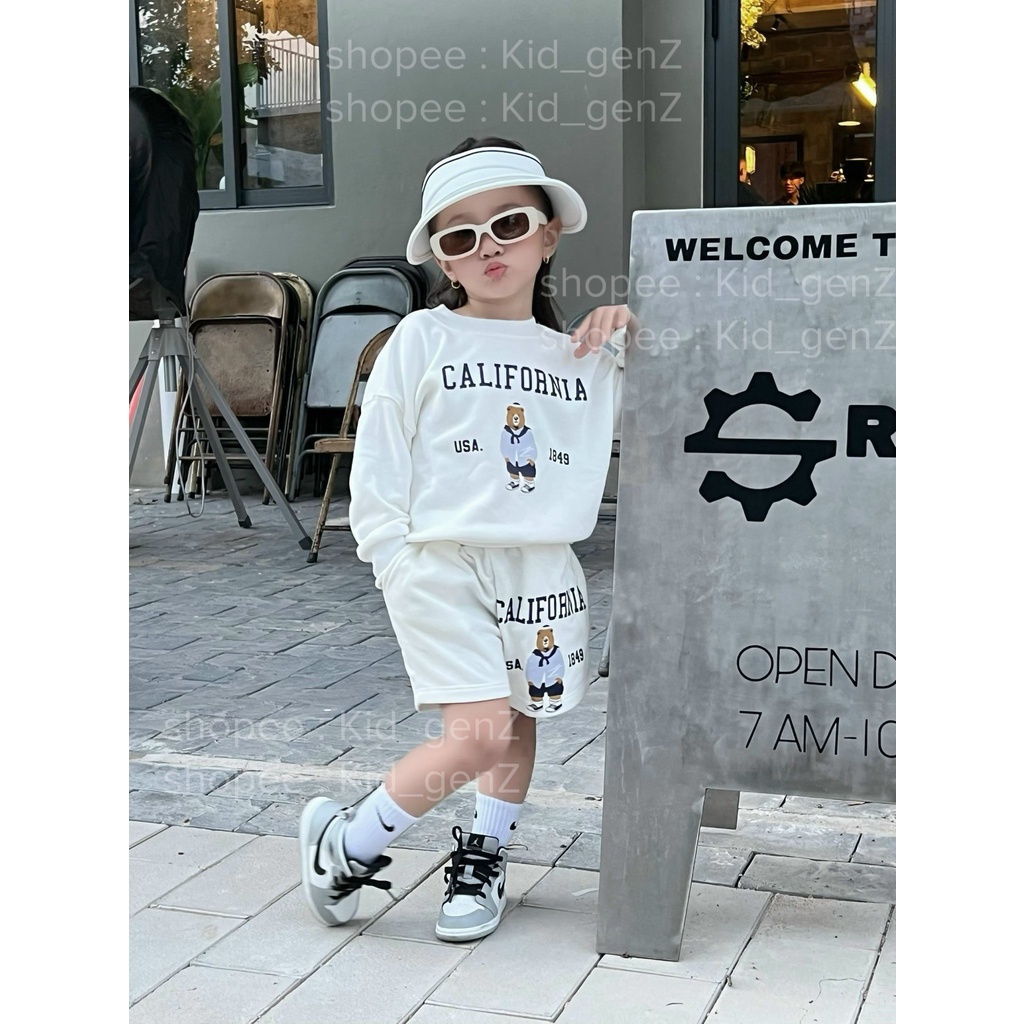 Bộ áo nỉ quần short trẻ em Gấu USA cho bé , set áo sweater trẻ em unisex , Kid_genZ