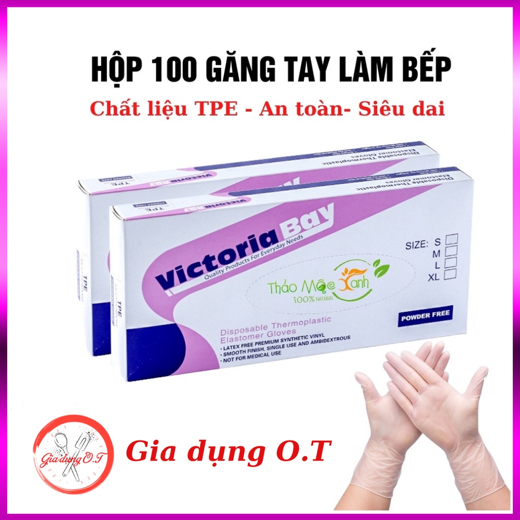 Găng tay rửa bát Victoria siêu dai chất liệu TPE cao cấp, Bao tay nấu ăn ôm sát an toàn cho da có size