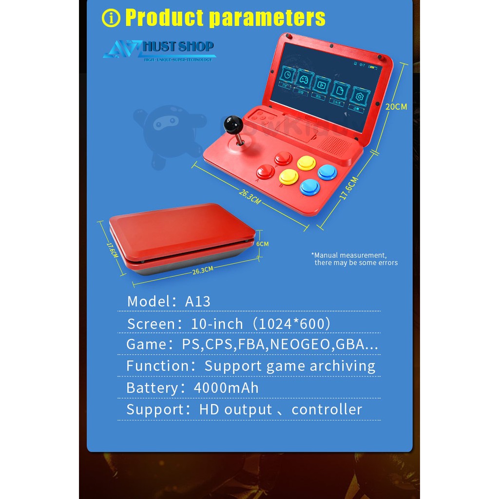 Máy Chơi Game Powkiddy A13 Màn Hình 10.1inch Chơi 11+ Dòng Game Arcade/GBA/PS1...