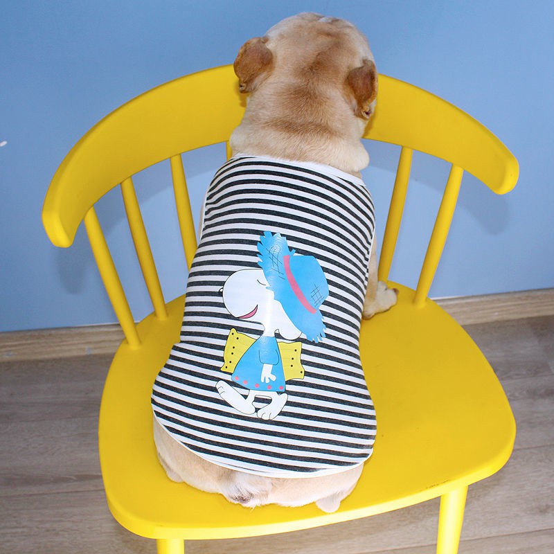 Tiger Dog Pet Pug Bullfighting Quần áo mùa xuân Teddy Summer Dress Hoạt hình phông sọc