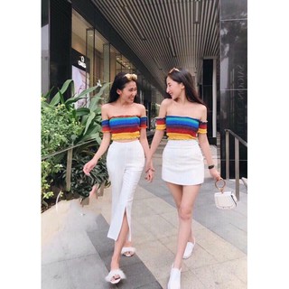 ÁO TRỄ VAI CROPTOP PHỐI NHIỀU MÀU
