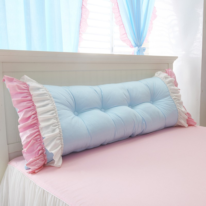 Phiên bản Hàn Quốc Đệm giường đôi cotton tinh khiết dài gối tựa lưng đầu màu trắng khôi mềm mại lớn có lõi