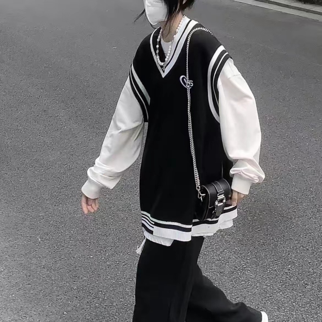 Áo Dệt Kim Sát Nách Dáng Rộng Cổ Chữ V Thêu Họa Tiết Xinh Xắn Cho Nữ