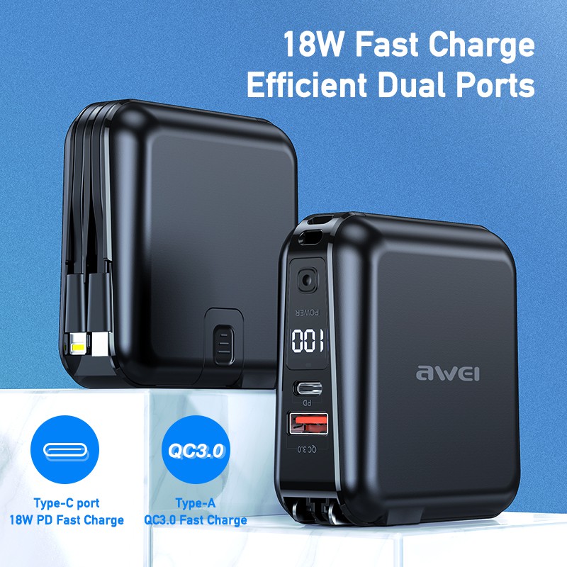 Awei P48K 15000mAh 4 in 1 Portable Multifunctional PD 18W Fast Charging Powerbank