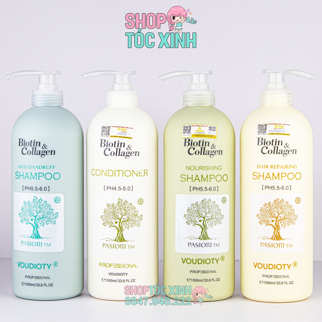 Dầu Gội Xả Biotin Collagen Voudioty 1000ml, Ngăn Rụng Tóc, Ngừa Gàu & Kiềm Dầu, Phục Hồi Hư Tổn Tóc
